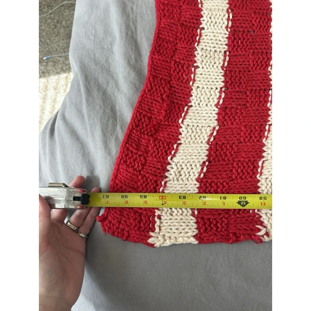 Handmade Vintage Crochet Blanket Red And White Afghan Throw‎ 43